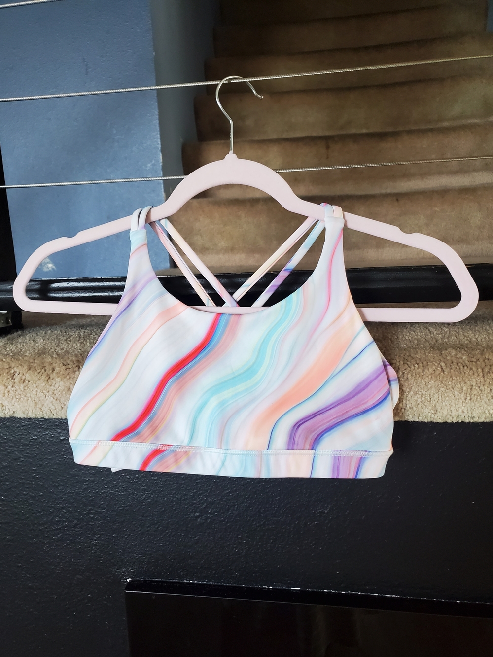 Athleta Kids Marble-Print Crisscross Sports Tank in Pastel Multi